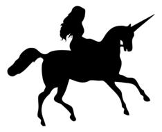 silhouette of a woman riding unicorn
