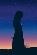 female silhouette at starry sky, drawing