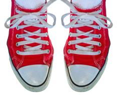 red and white sneakers