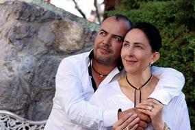 loving couple in white shirts