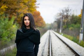 girl and railway road