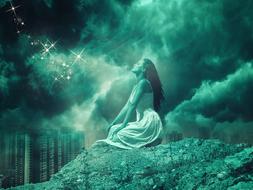 Girl Pray Sky green magic