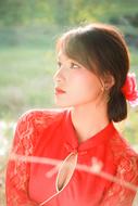 asian girl in red dress