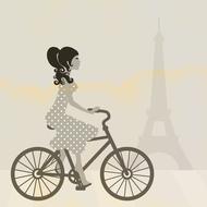 happy girl with bicycle in Paris