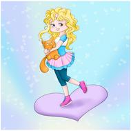 cartoon girl with cat