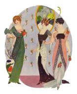 drawing of fashionable ladies in a dresses of 1920's
