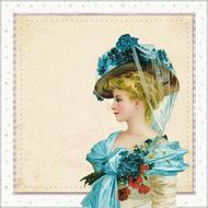 vintage victorian blue hat lady as a drawing