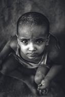 Child looking up, Black And White Portrait