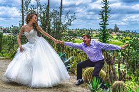 bride and groom in the garden