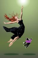 ballerina in a black dress and a cat dancing