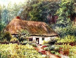 vintage drawing of countryside by Helen Allingham