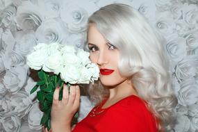 Lovely Girl with white roses