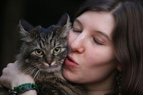 Portrait grey Cat and Young Woman