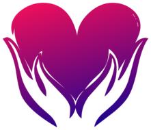 purple heart in hands, love symbol