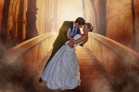 clipart of Bride Groom Wedding on bridge