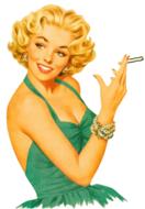 vintage blonde in green dress with a cigarette