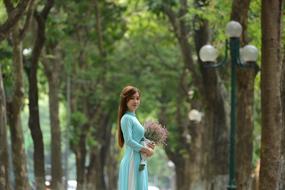 Asia woman with bouquet