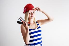 Woman red Helmet Work