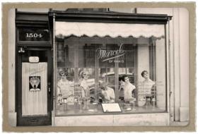 display of beauty parlour, historical photo