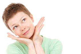 Cute Caucasian woman looking up