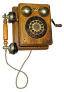 wooden retro telephone on white