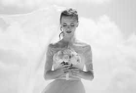 Black And White photo of Woman in wedding dress