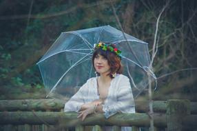 Good Looking girl with Umbrella in Nature