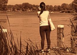 Person Woman Tourist on lake bank