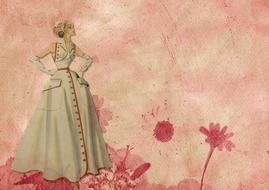 woman in beautiful dress on vintage card
