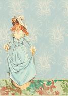 vintage postcard with a girl in a dress