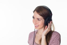 portrait of a girl in headphones on white