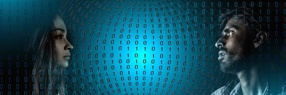 woman and man among binary codes