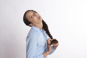 Woman, making bored face, at white background