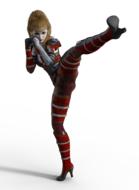 Woman in the colorful costume, doing self defense, at white background, clipart