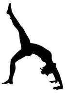 Black silhouette of a woman, doing stretching exercise, at white background, clipart