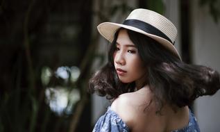 Portrait beautiful young asian Woman in hat
