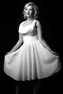 monochrome photo of Woman in White Dress