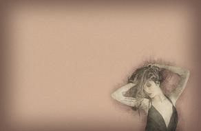 Beautiful, black and white, retro drawing of the woman with tattoo