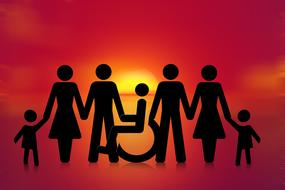 Inclusion, Group of people with person on Wheelchair, silhouette