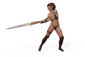 Beautiful woman warrior with the sword, at white background, clipart