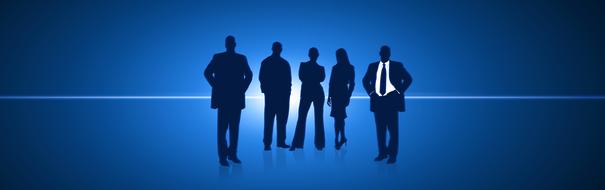 Silhouettes of the team, at beautiful, blue, gradient background, on clipart