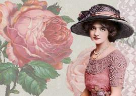 vintage actress collage flowers drawing