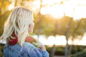 portrait of a girl with white hair on a sunny day