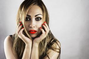 portrait of a blonde girl with painted lips