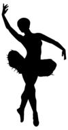 Black silhouette of the dancing ballerina, at white background, clipart