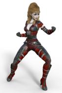 woman in self defense pose on white background