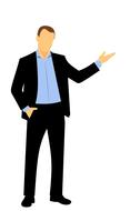 Silhouette of the man, in suit, gesturing, at white background, clipart