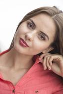beautiful woman in pink shirt