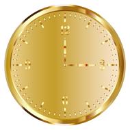 golden clock face, three oâclock