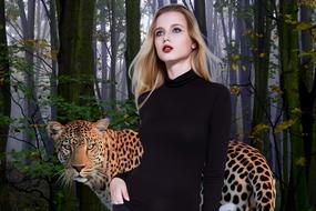 woman blonde and tiger